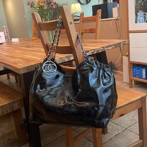 Chanel coco cabas XL black tote/ shoulder bag vinyl/patent